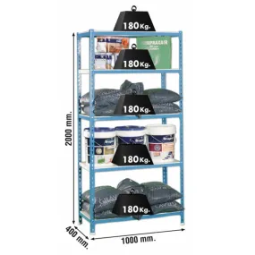 Estantería metálica 200X100X40cm. azul/blanco 180Kg P/B Simonclick 5 baldas
